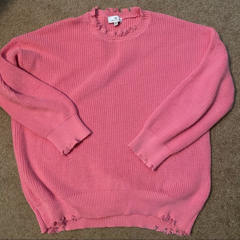 Pink distressed sweater